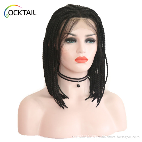 mixed color thick braided bob lace wig with baby hair, braid & bead wig, crochet braid synthetic hair wig